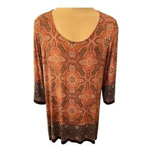 Rose & Olive Women’s Top 2X Pink/Cream Artsy Printed Office Going out